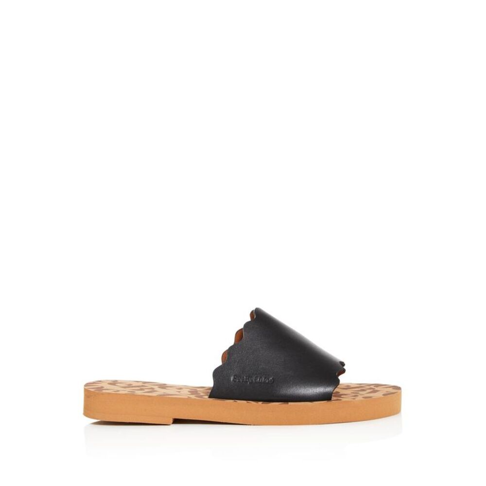 SEE BY CHLOE Womens Black Essie Slip On Leather Slide Sandals Shoes 37